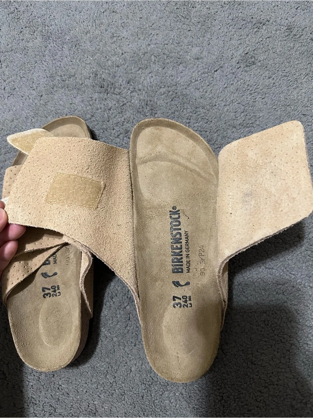 Birkenstock Suede Slide Sandals in Tan and Light Brown